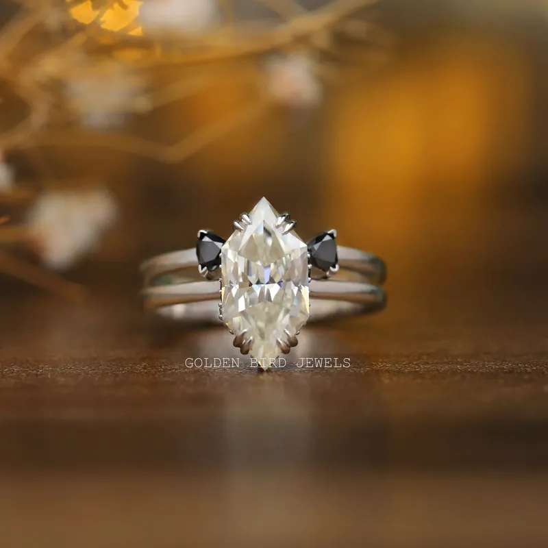 Black Dutch Marquise Hidden Halo Trillion Ring Set engagement ring
