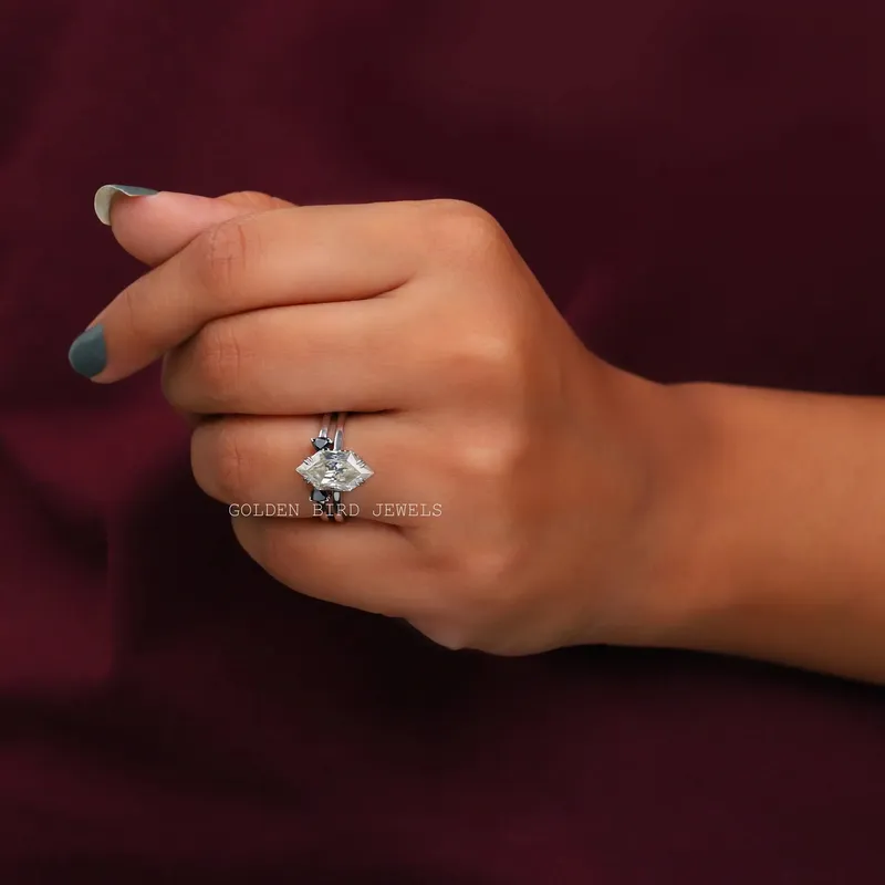 Black Dutch Marquise Hidden Halo Trillion Ring Set view 2