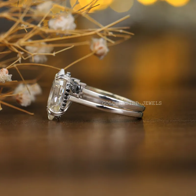 Black Dutch Marquise Hidden Halo Trillion Ring Set view 6