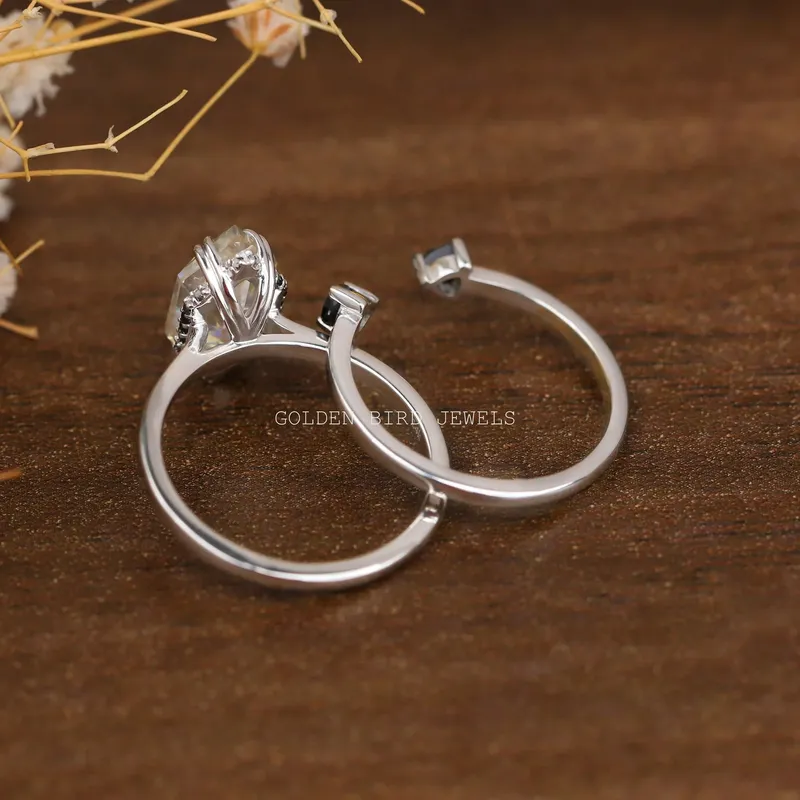 Black Dutch Marquise Hidden Halo Trillion Ring Set view 9