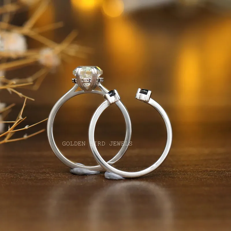 Black Dutch Marquise Hidden Halo Trillion Ring Set view 8