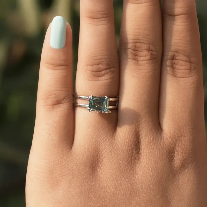 Blue Criss Cut Moissanite Solitaire Engagement Ring vy 4