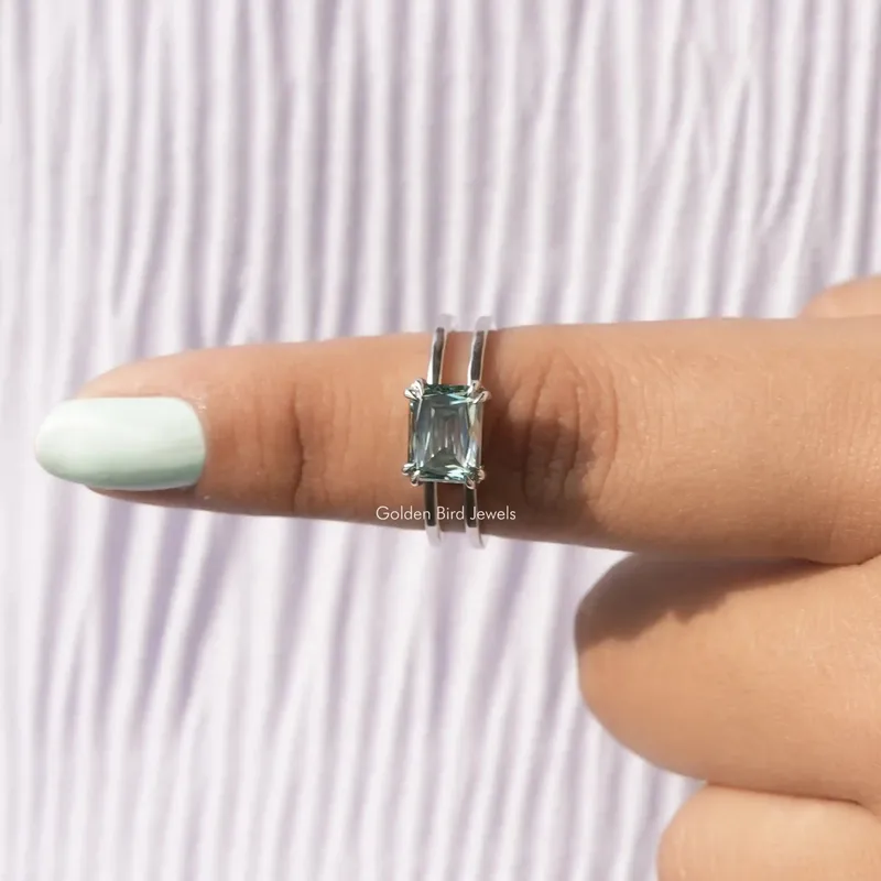 Blue Criss Cut Moissanite Solitaire Engagement Ring vy 5