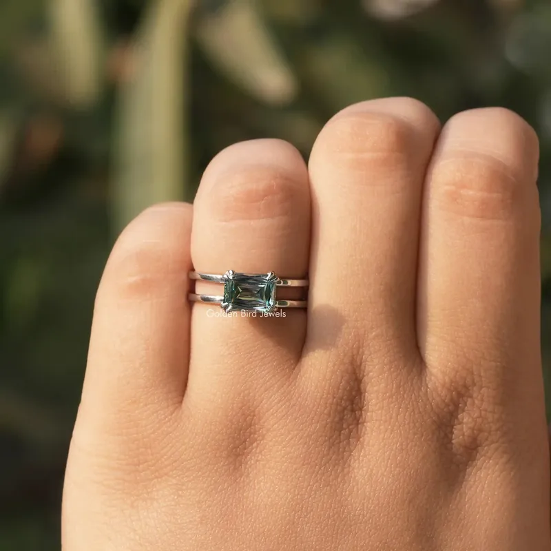 Blue Criss Cut Moissanite Solitaire Engagement Ring vy 3