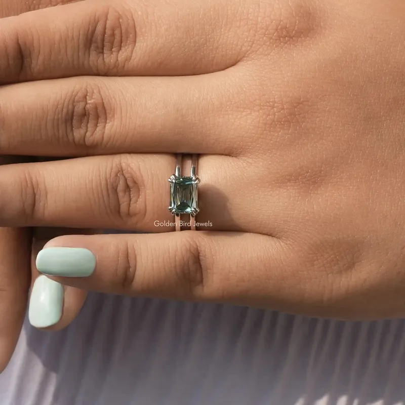 Blue Criss Cut Moissanite Solitaire Engagement Ring vy 8