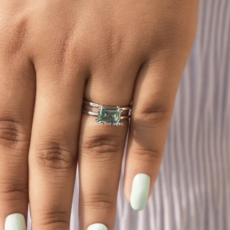 Blue Criss Cut Moissanite Solitaire Engagement Ring vy 7