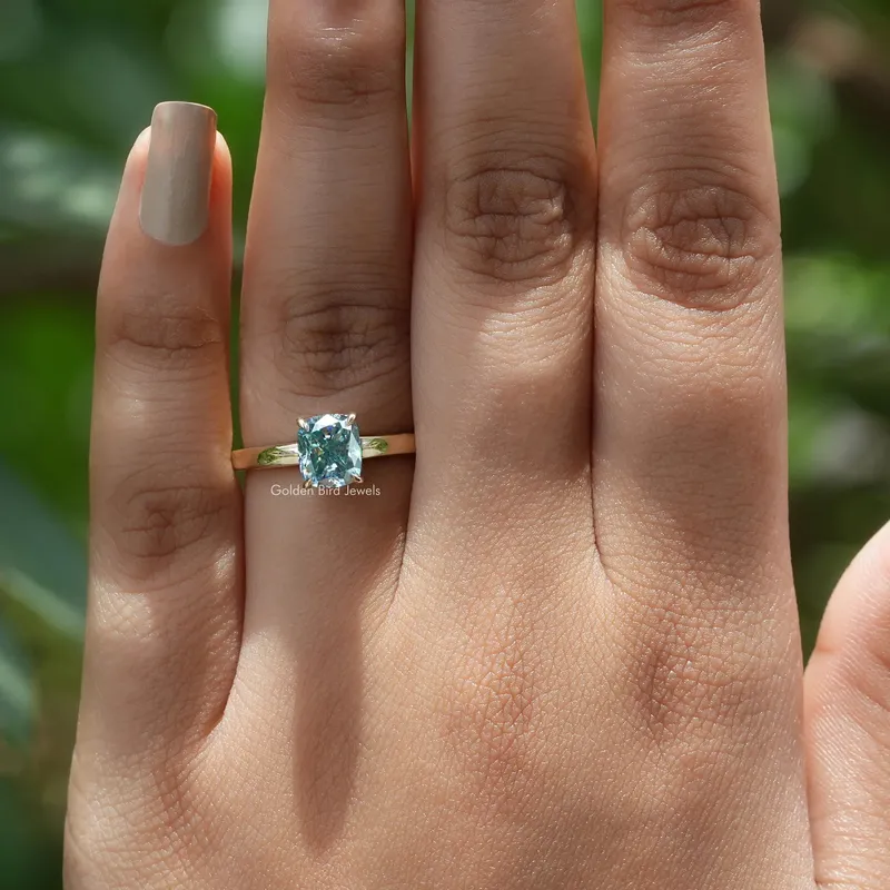 Blue Elongated Cushion Moissanite Engagement Ring vy 3