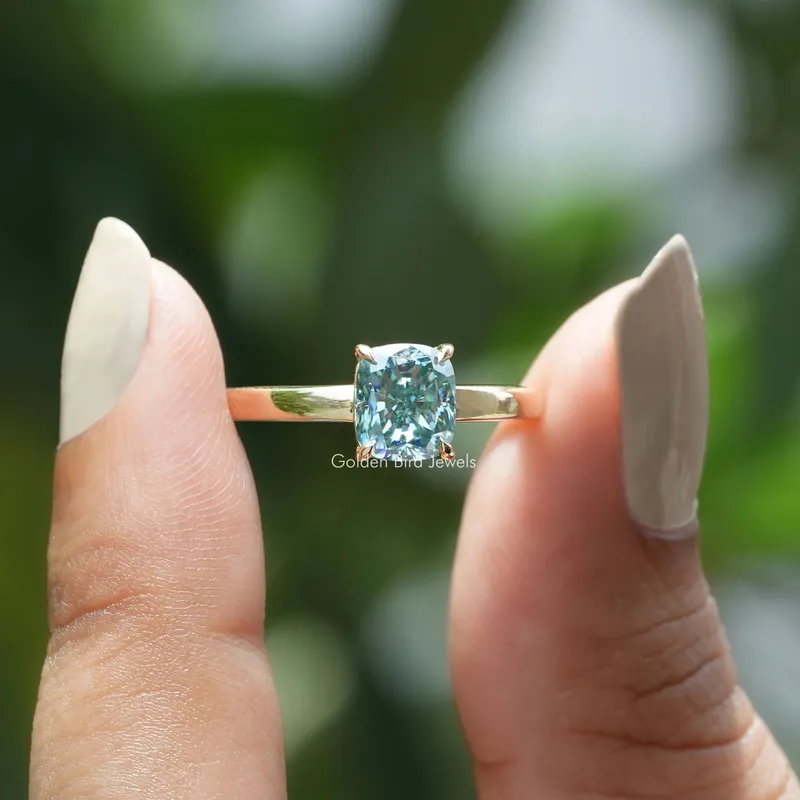 Blue Elongated Cushion Moissanite Engagement Ring cushion cut engagement ring
