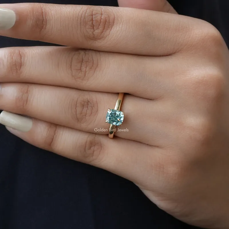Blue Elongated Cushion Moissanite Engagement Ring vy 5