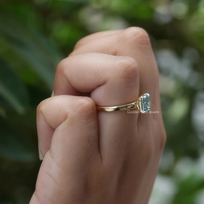 Blue Elongated Cushion Moissanite Engagement Ring vy 7