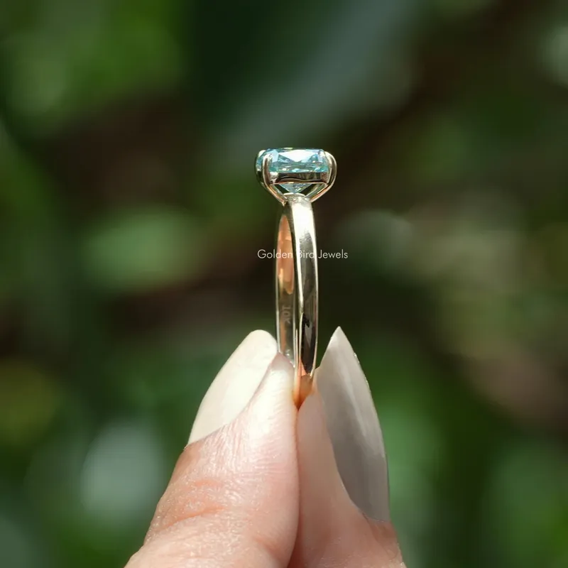 Blue Elongated Cushion Moissanite Engagement Ring vy 2