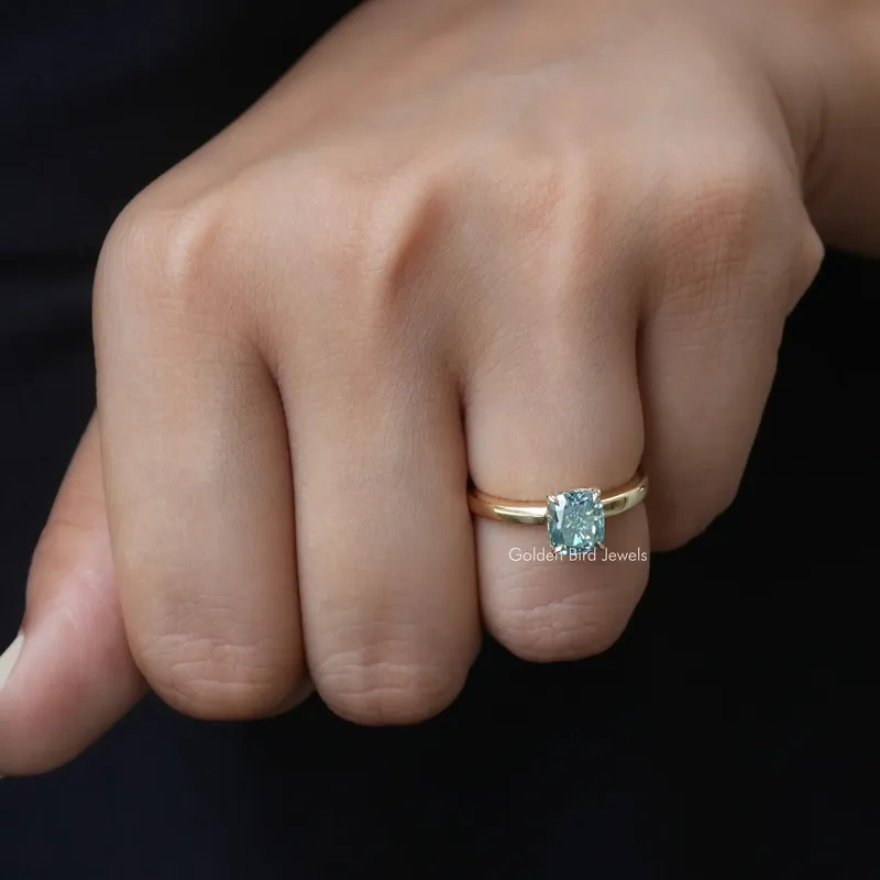 Blue Elongated Cushion Moissanite Engagement Ring vy 6