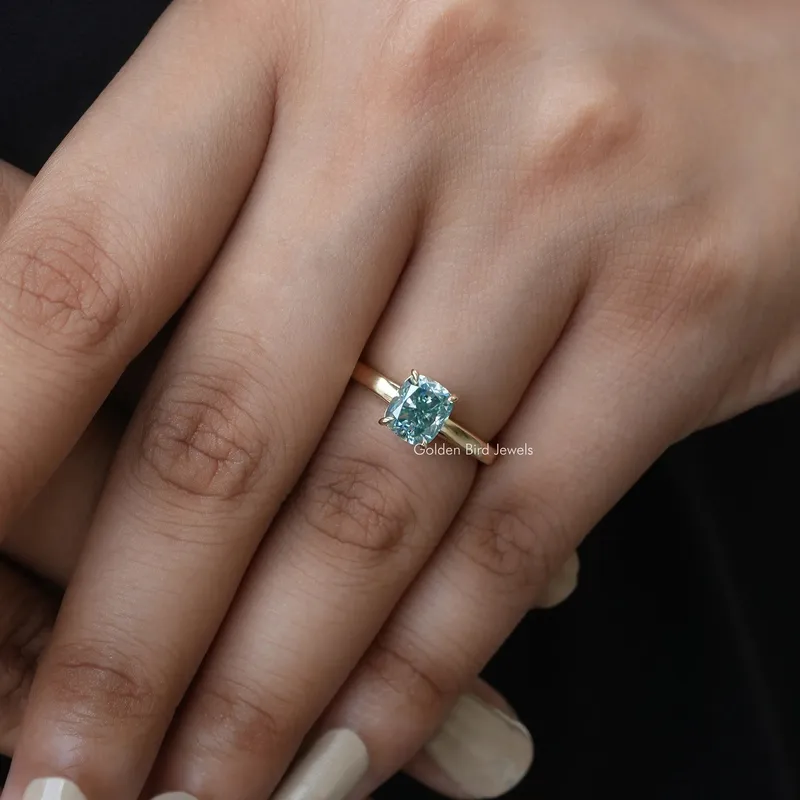 Blue Elongated Cushion Moissanite Engagement Ring vy 8