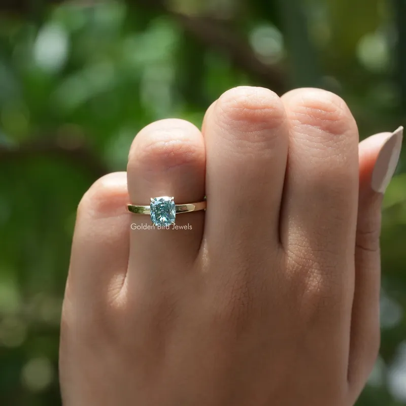 Blue Elongated Cushion Moissanite Engagement Ring vy 4