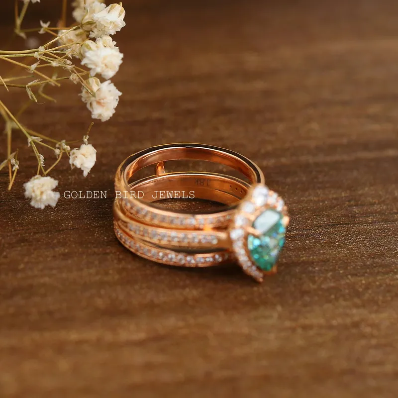 Blue Pear Cut Moissanite Wedding Ring Set view 8