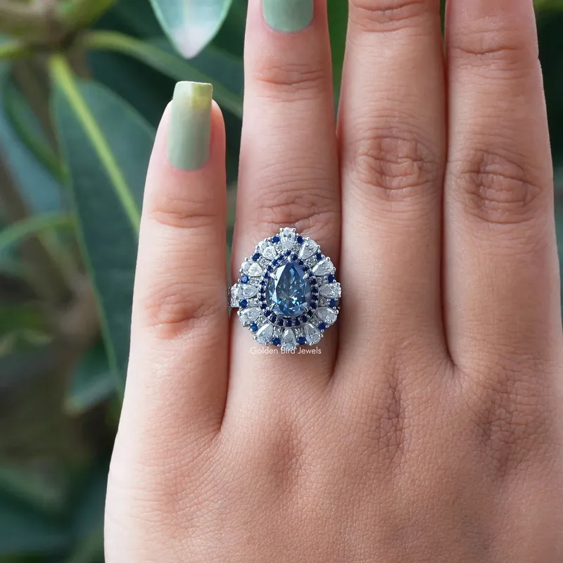Blue Pear Moissanite Halo Engagement Ring view 4