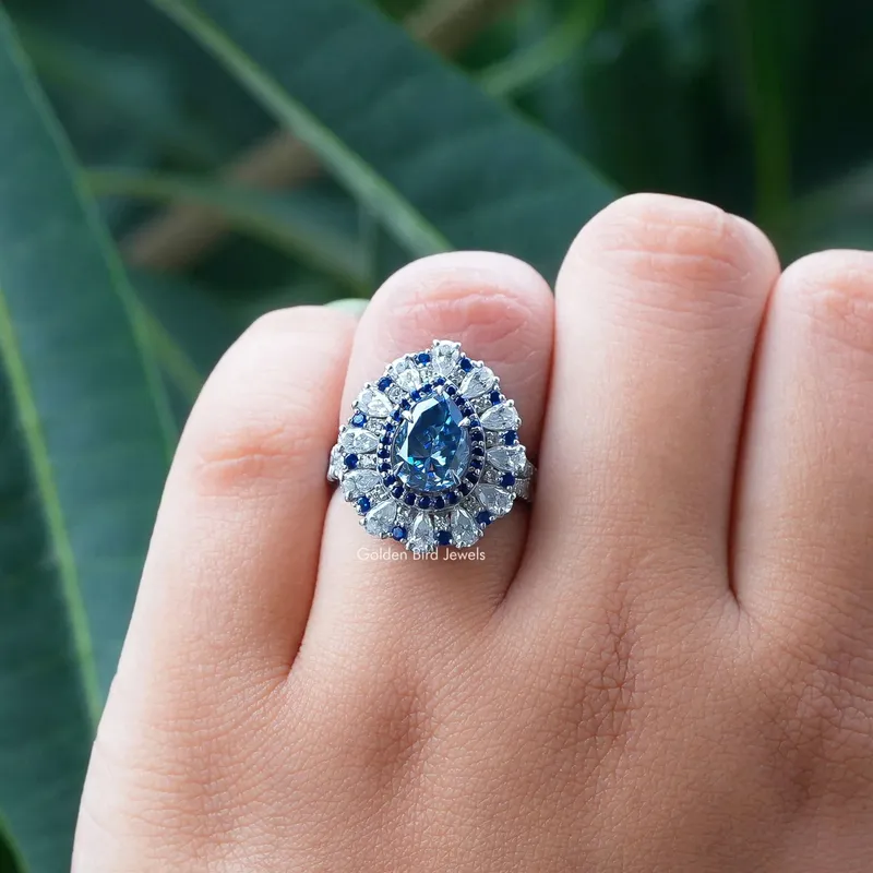 Blue Pear Moissanite Halo Engagement Ring view 5