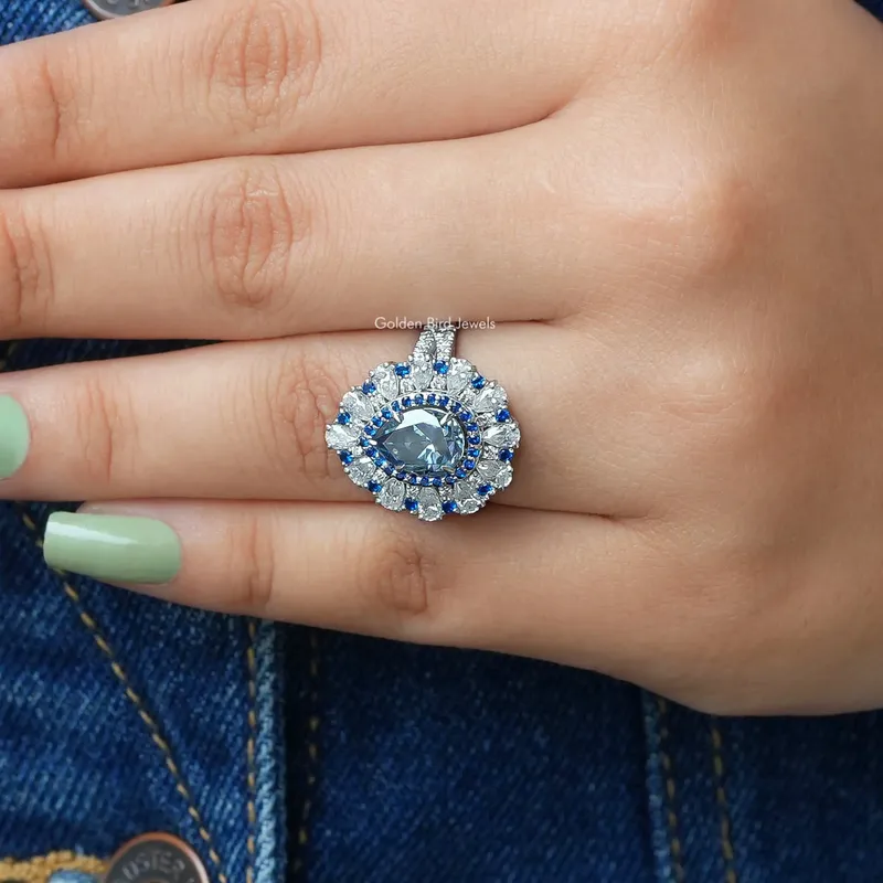 Blue Pear Moissanite Halo Engagement Ring view 8