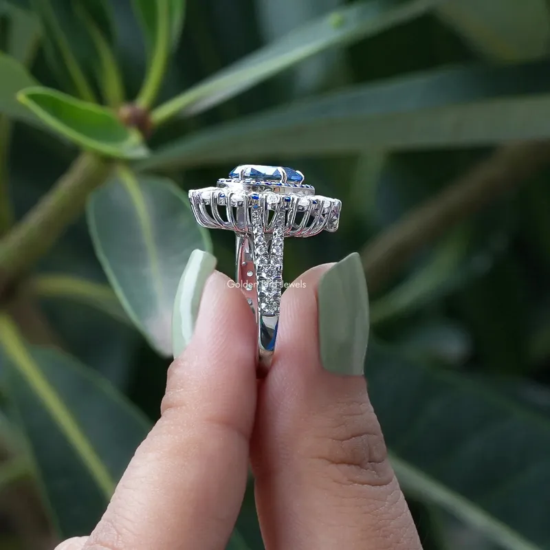 Blue Pear Moissanite Halo Engagement Ring view 3