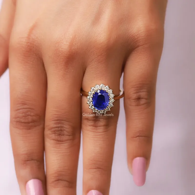Blue Sapphire Oval Cut Halo Ring view 5