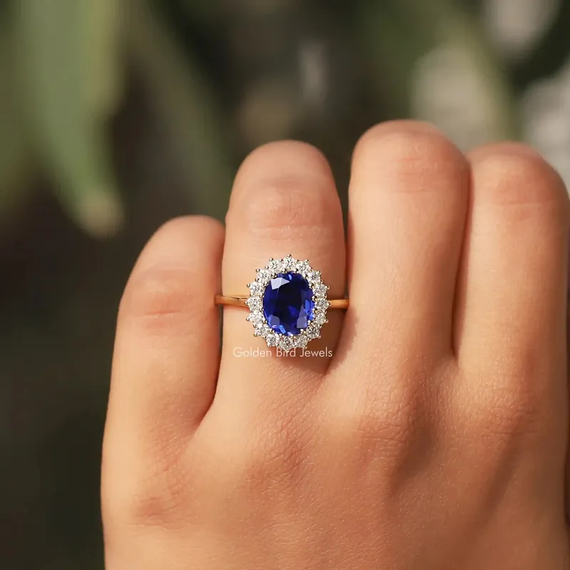 Blue Sapphire Oval Cut Halo Ring view 6