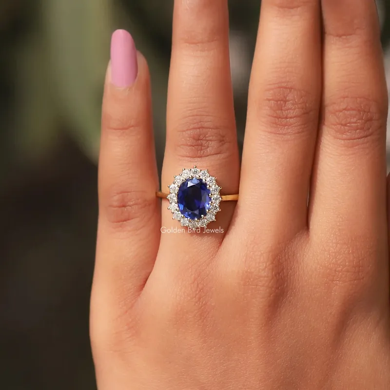 Blue Sapphire Oval Cut Halo Ring view 7