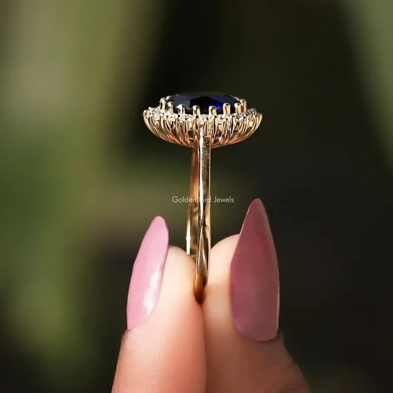 Blue Sapphire Oval Cut Halo Ring view 3