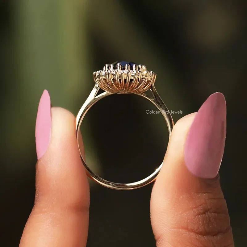 Blue Sapphire Oval Cut Halo Ring view 2