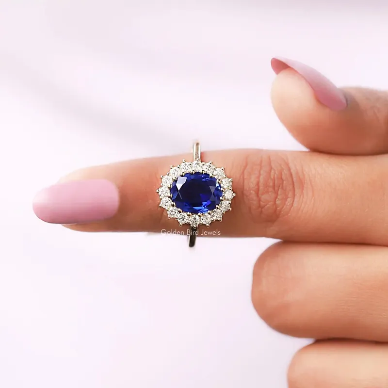 Blue Sapphire Oval Cut Halo Ring view 4
