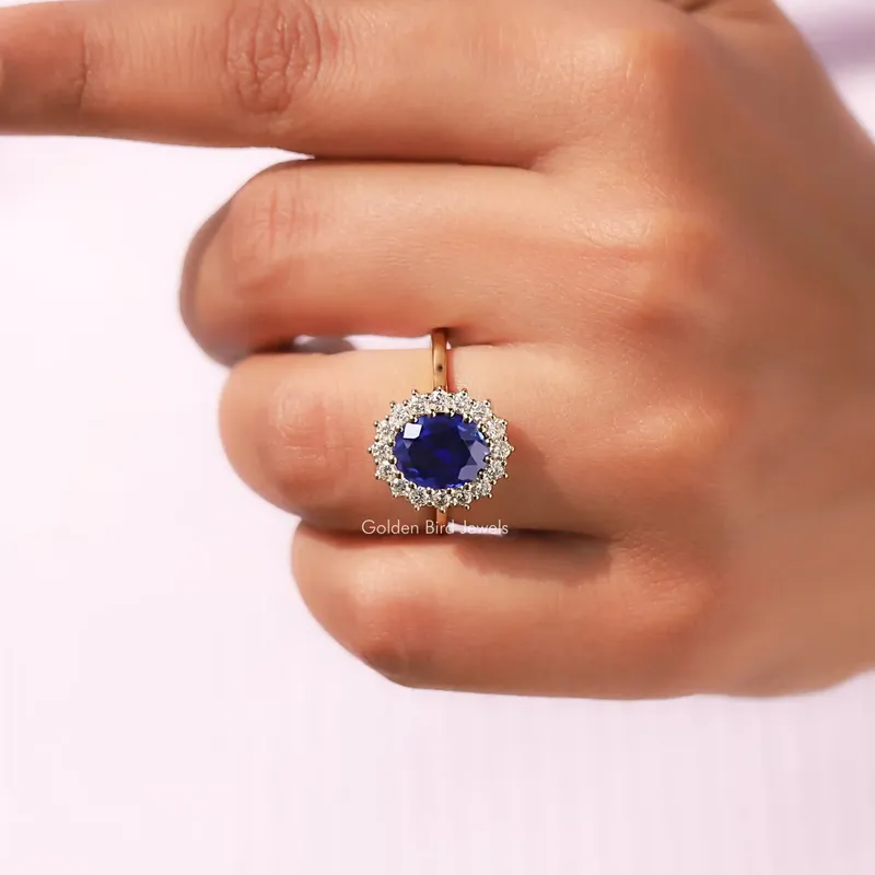Blue Sapphire Oval Cut Halo Ring view 8