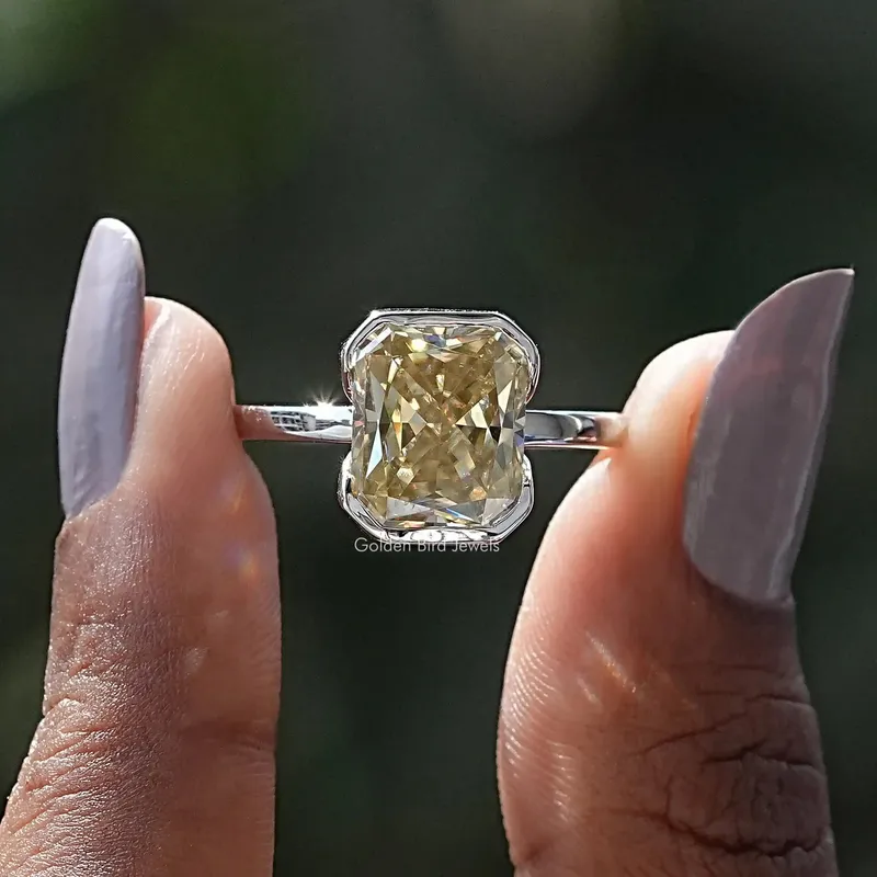 Canary Yellow Radiant Cut Moissanite Solitaire Ring yellow engagement ring