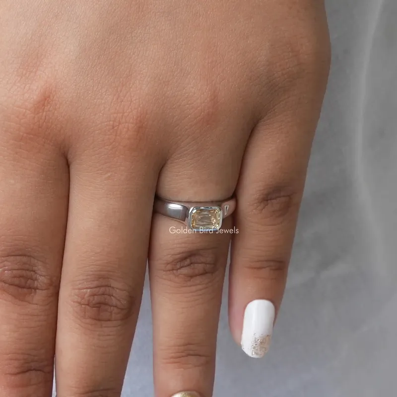 Champagne Criss Cut Moissanite Solitaire Wedding Ring vy 6