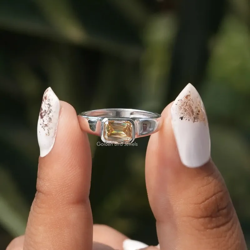 Champagne Criss Cut Moissanite Solitaire Wedding Ring engagement ring