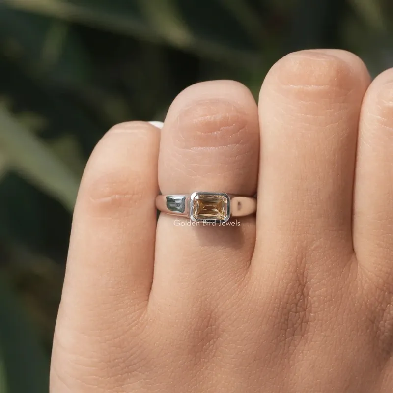 Champagne Criss Cut Moissanite Solitaire Wedding Ring vy 3