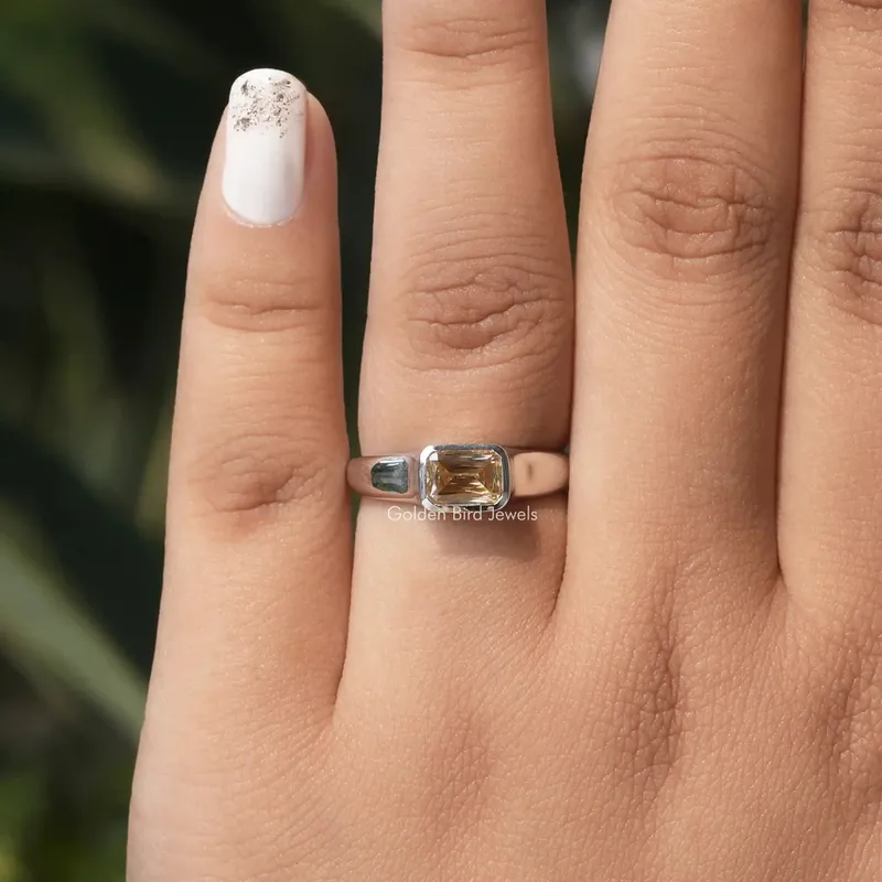 Champagne Criss Cut Moissanite Solitaire Wedding Ring vy 4