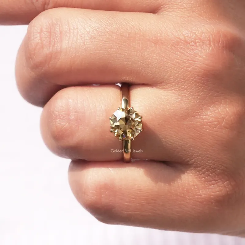 Champagne OEC Round Solitaire Moissanite Ring view 7