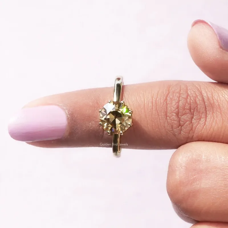 Champagne OEC Round Solitaire Moissanite Ring view 6