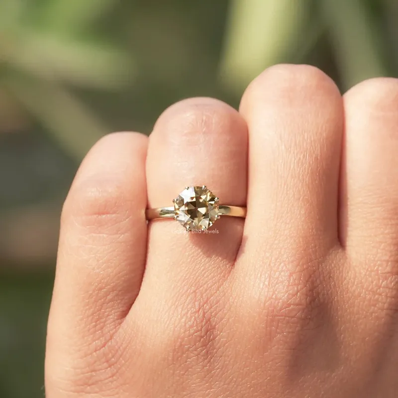 Champagne OEC Round Solitaire Moissanite Ring view 4