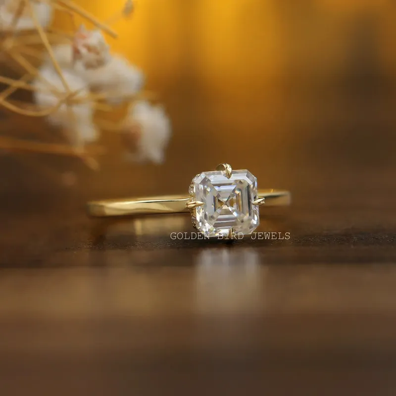 Colorless Asscher Cut Moissanite Engagement Ring vy 8