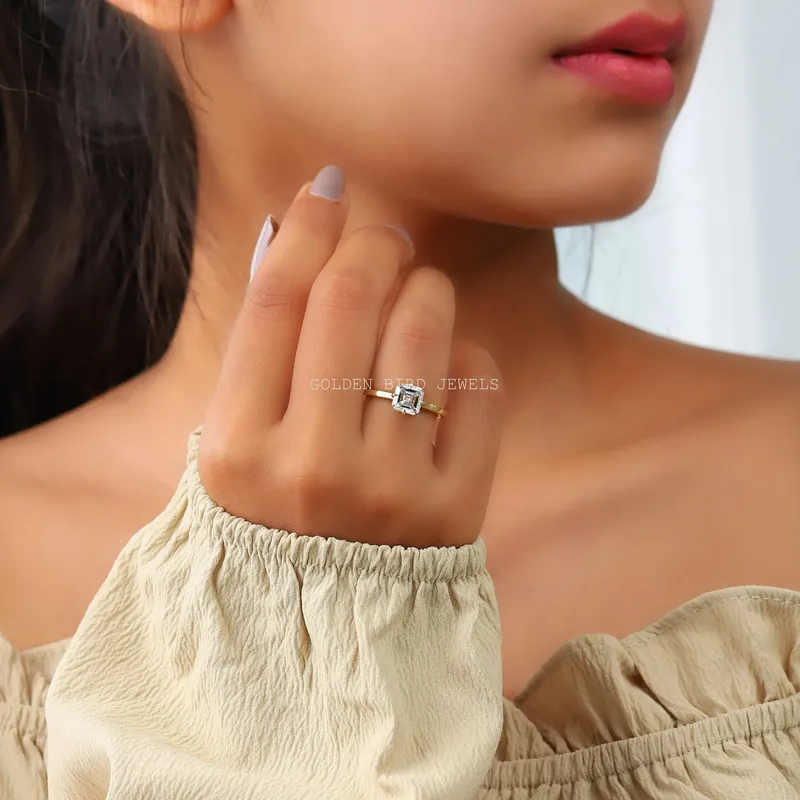 Colorless Asscher Cut Moissanite Engagement Ring vy 2