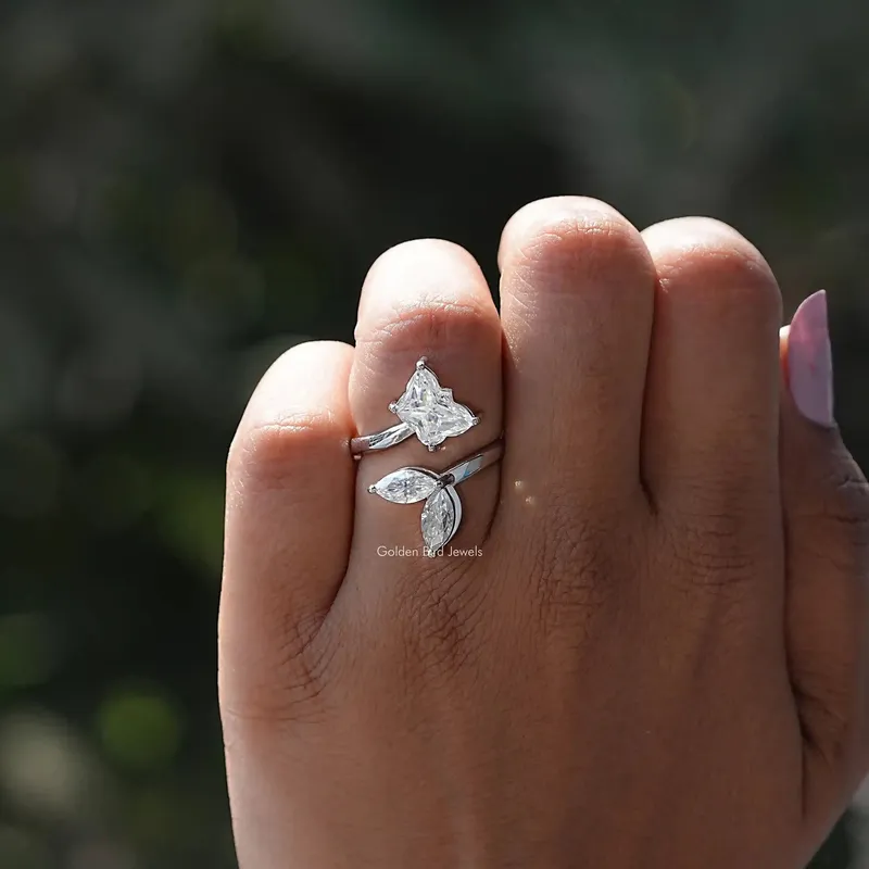 Colorless ButterFly Cut Moissanite Bypass Ring view 5