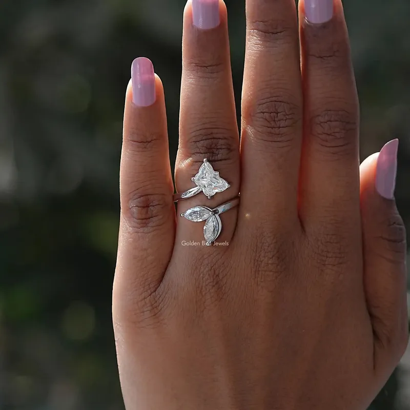 Colorless ButterFly Cut Moissanite Bypass Ring view 4