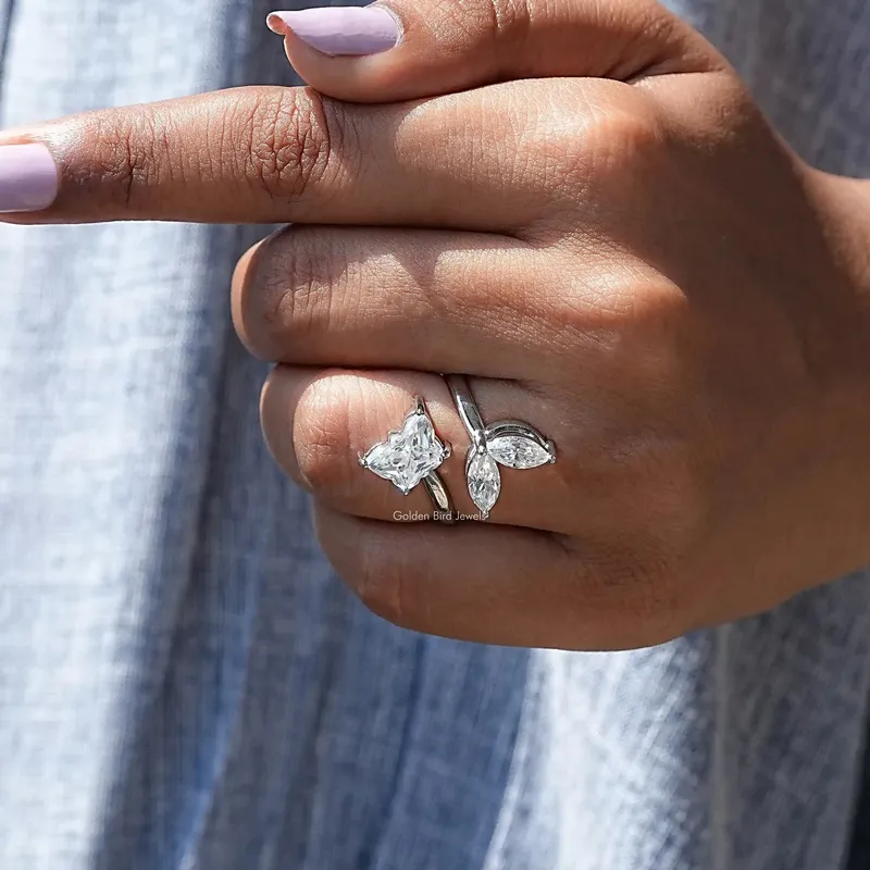 Colorless ButterFly Cut Moissanite Bypass Ring view 8