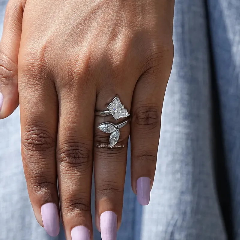 Colorless ButterFly Cut Moissanite Bypass Ring view 7