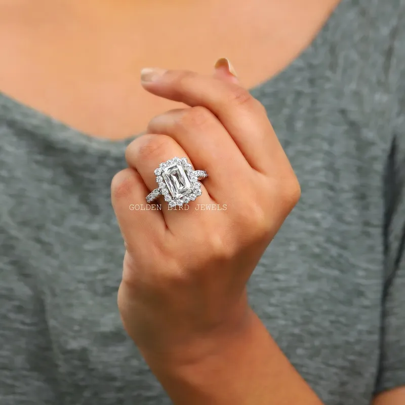 Colorless Criss Cut Moissanite Engagement Halo Ring vy 2