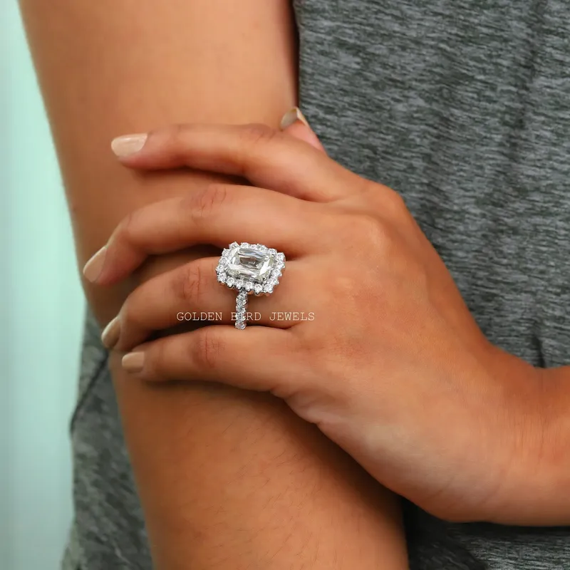 Colorless Criss Cut Moissanite Engagement Halo Ring vy 3