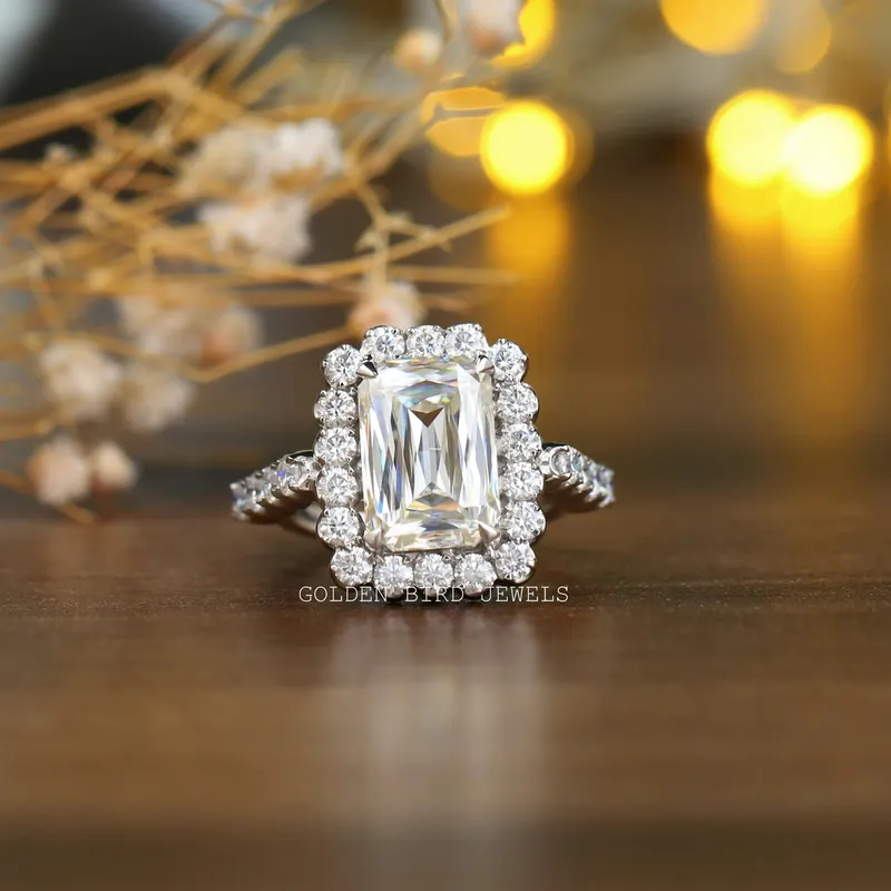 Colorless Criss Cut Moissanite Engagement Halo Ring vy 7