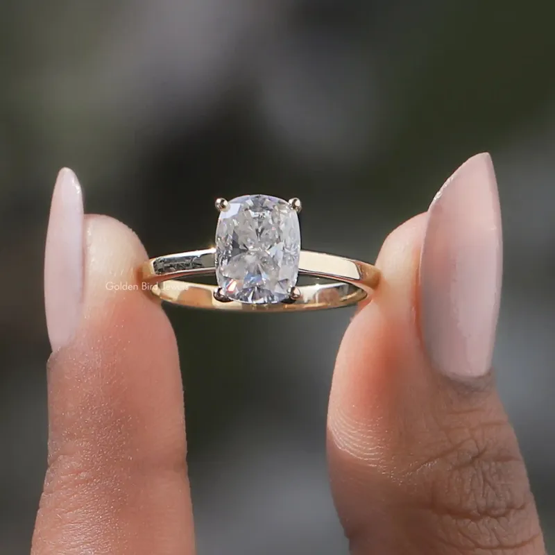 Colorless Elongated Cushion Cut Solitaire Moissanite Ring cushion cut engagement ring