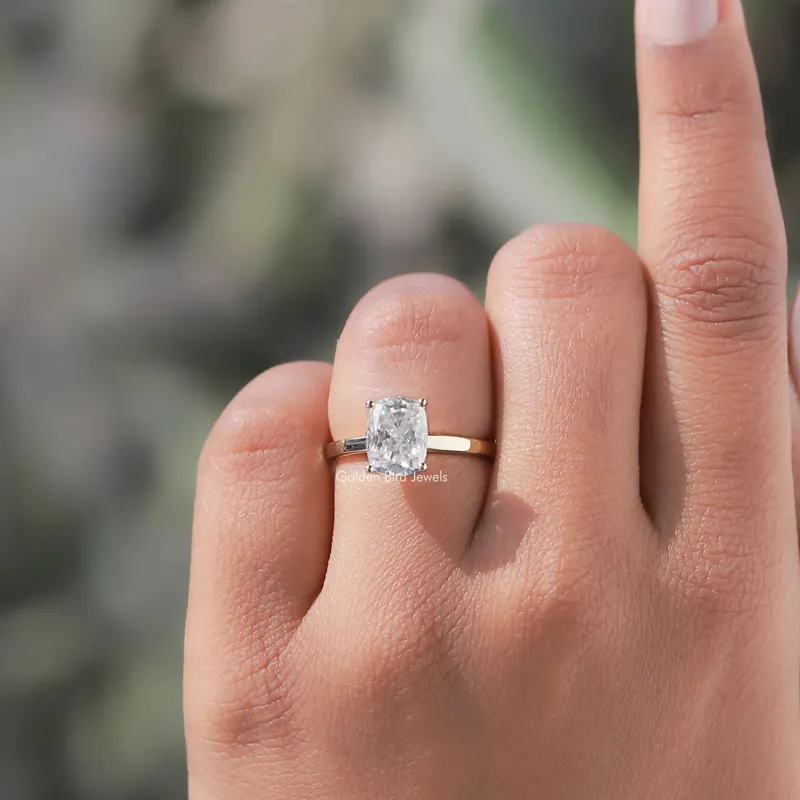 Colorless Elongated Cushion Cut Solitaire Moissanite Ring view 5