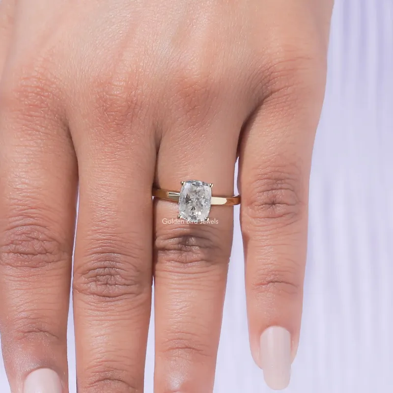 Colorless Elongated Cushion Cut Solitaire Moissanite Ring view 7